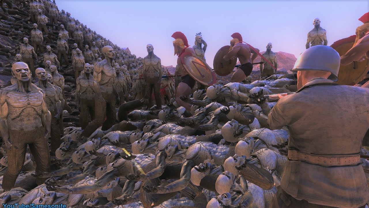 300 Spartans 5 US Marines Chuck Norris vs Zombies Orcs Giants Ultimate Epic Battle Simulator