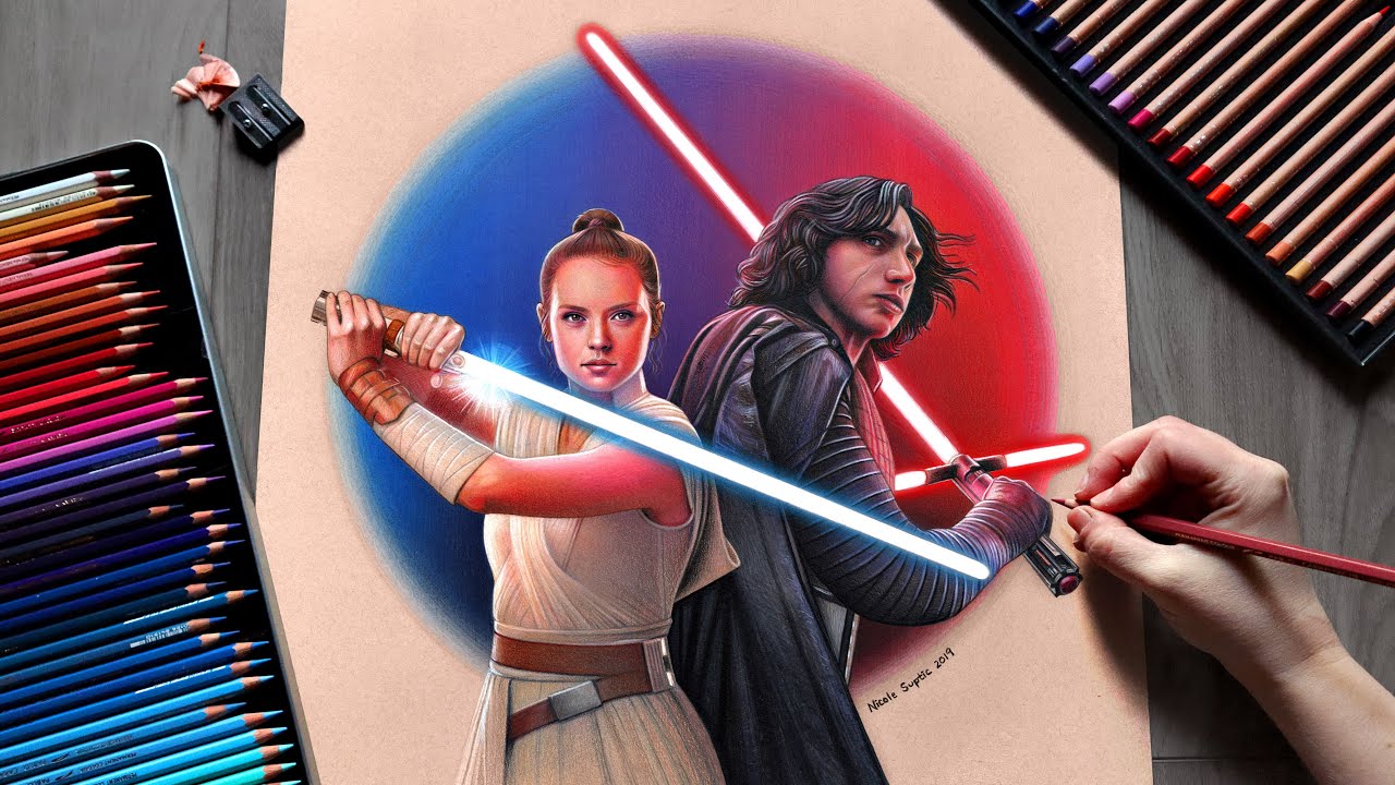 Drawing STAR WARS with Colored Pencils: KYLO REN + REY Time Lapse