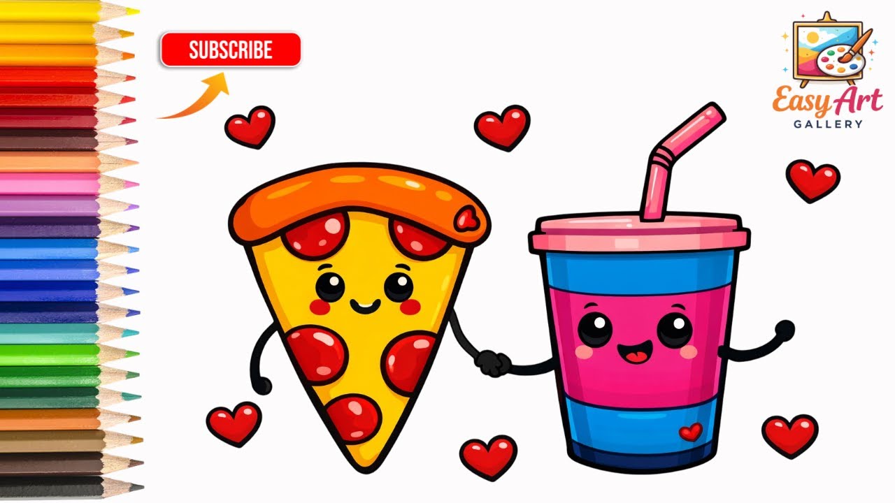 How To Draw Pizza Slice And Soda Cup Step By Step | Easy Drawing For Kids