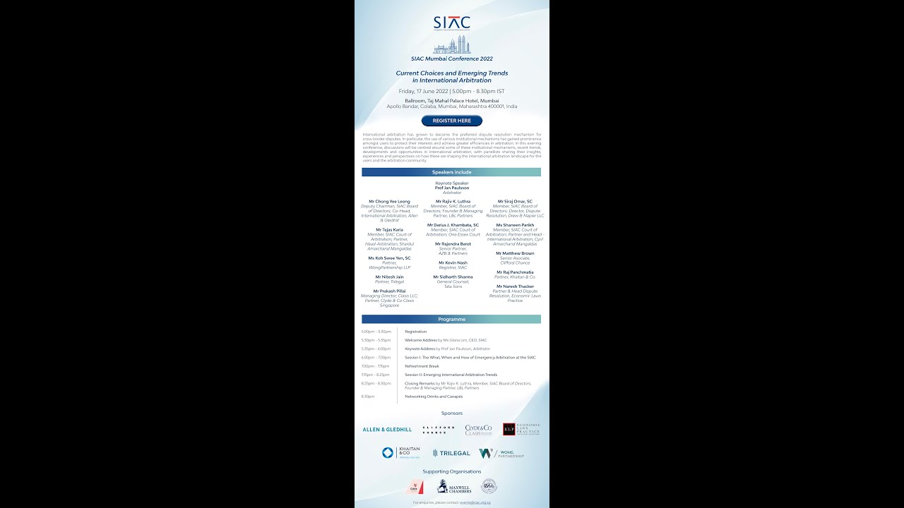 SIAC Mumbai Conference 2022: Welcome Address & Keynote Address by Prof Jan Paulsson