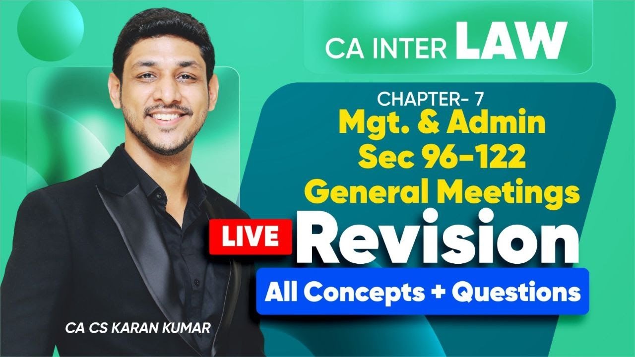 Management & Admin. Part-1 General Meetings Revision CA Inter Law 🥇| Sep 25&Jan 26✅|CA Karan Kumar 
