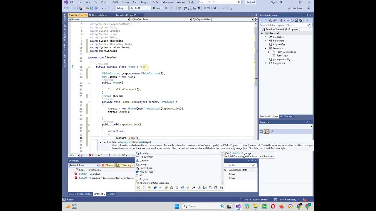 how to display the camera feed in C# using OpenCvSharp
