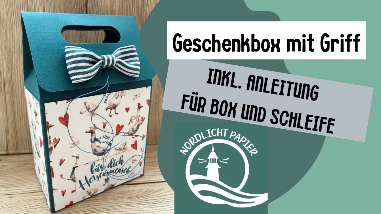 Geschenkbox mit Griff inkl. Anleitung für Schleife und Box 