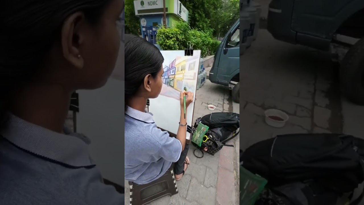 khan market live sketch and watercolour. BFA entrance exam preparation