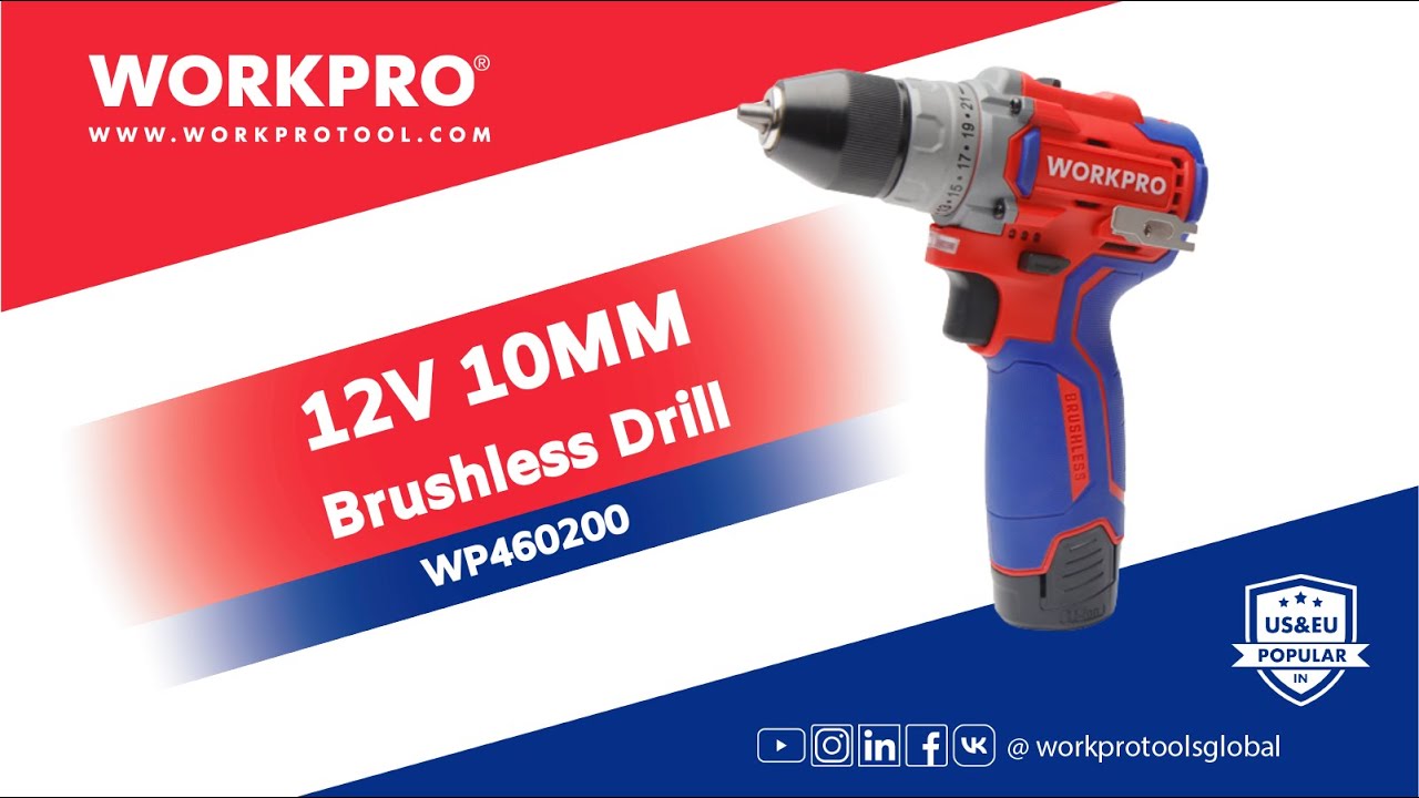 WORKPRO Brushless Drill | 12V 10MM Brushless Drill | Li-ion Brushless Drill