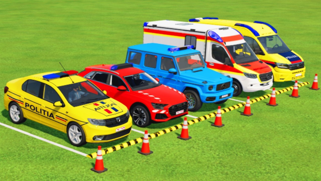 TRANSPORTING CARS, AMBULANCE, POLICE CARS, FIRE TRUCK, MONSTER TRUCK OF COLORS! WITH TRUCKS! - FS 22