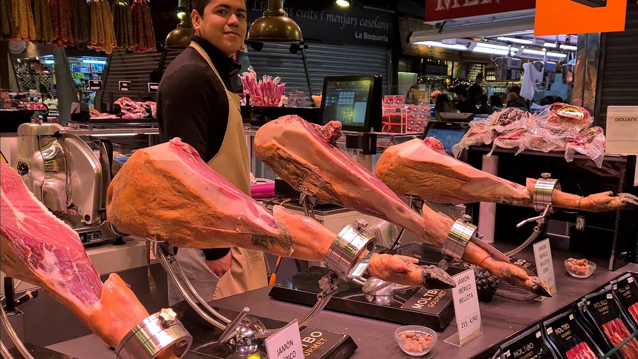 🇪🇸 SPANISH STREET FOOD, AMAZING STREET FOOD MARKET IN BARCELONA NEAR LA RAMBLA, VIRTUAL WALKING TOUR