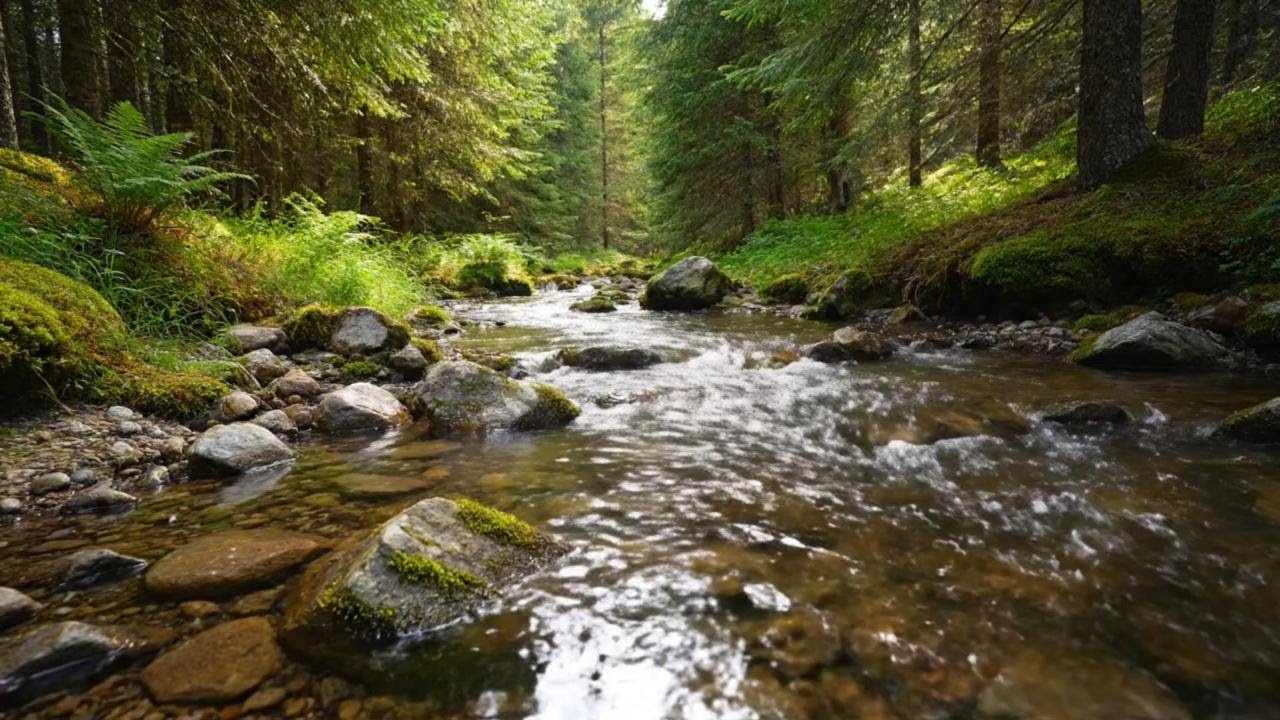 Relieve Stress to Deep Sleep with Calming Water Stream Sounds, Soothing River Passing Quiet Boulders