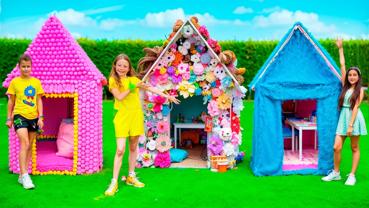 Nastya et ses amis décorent les maisons de jeu et jouent à des jeux créatifs pour les enfants
