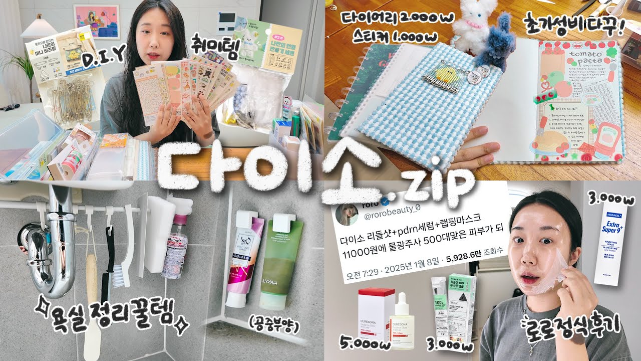 다이소에서 이것저것.zip / 초가성비 다꾸📓 / 트위터 로로정식💆‍♀️ / 청소꿀템, 정리꿀템🧹 추천 / DIY 만들기✂️취미템까지!