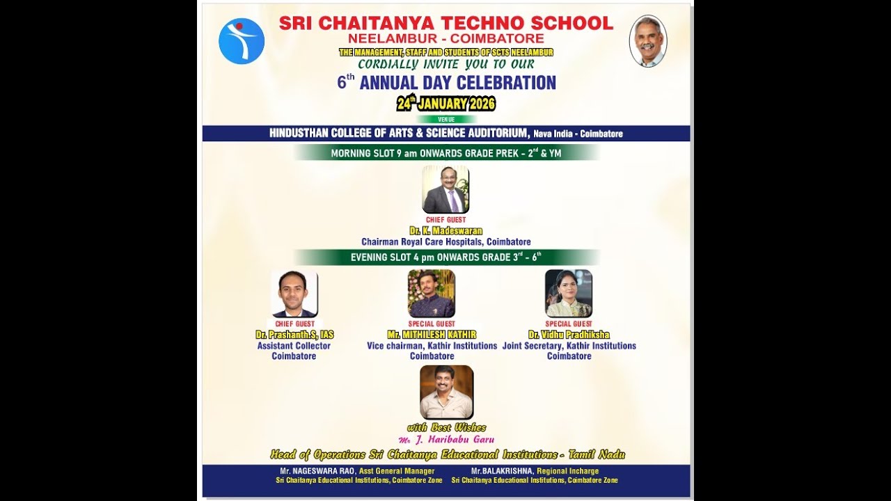 SRI CHAITANYA TECHNO SCHOOL | 6th ANNUAL DAY | LIVE STREAM | NEELAMBUR  COIMBATORE ...