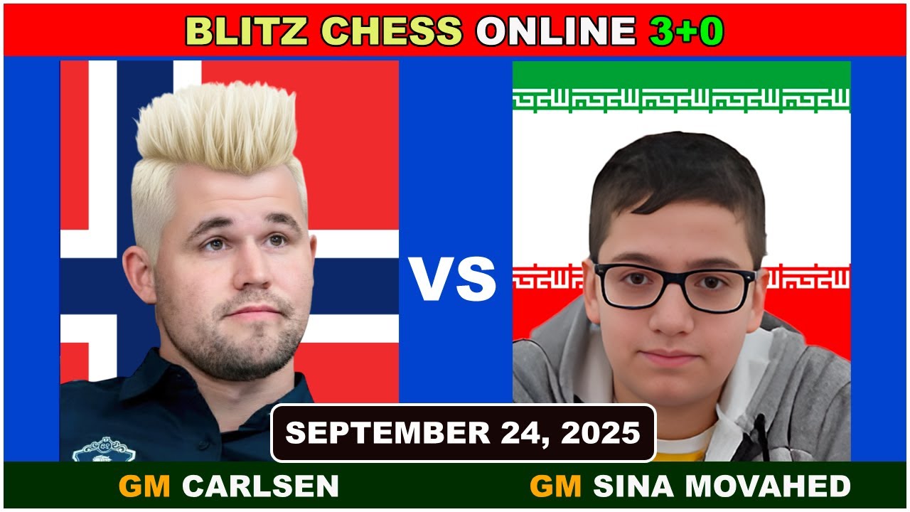 Magnus Carlsen vs GM Sina Movahed | Blitz Chess 3+0 | ChessCom | Sept 24, 2025