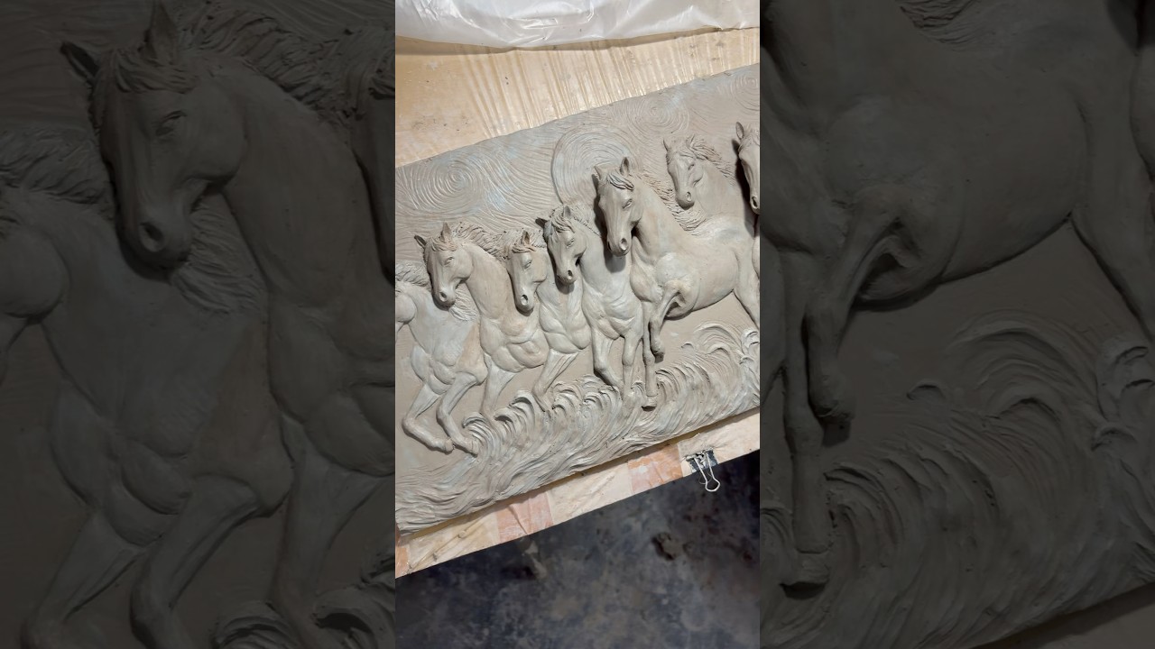 7 horses for success relief clay sculpture in process