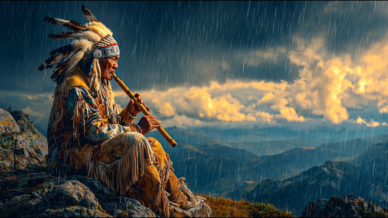 Sound Bath Native American Flute Meditation Tibetan Bowls with Rain Sound