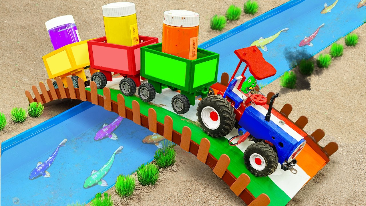 DIY Mini Tractor | Building a Cement Bridge Across a Fish-Filled Stream | Science Project