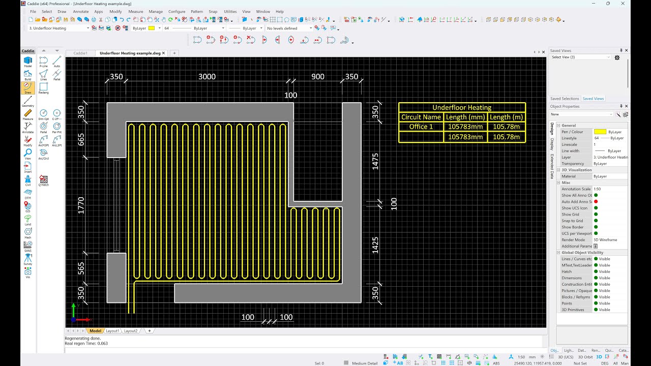 Caddie Underfloor Heating measuring and scheduling using Polylines