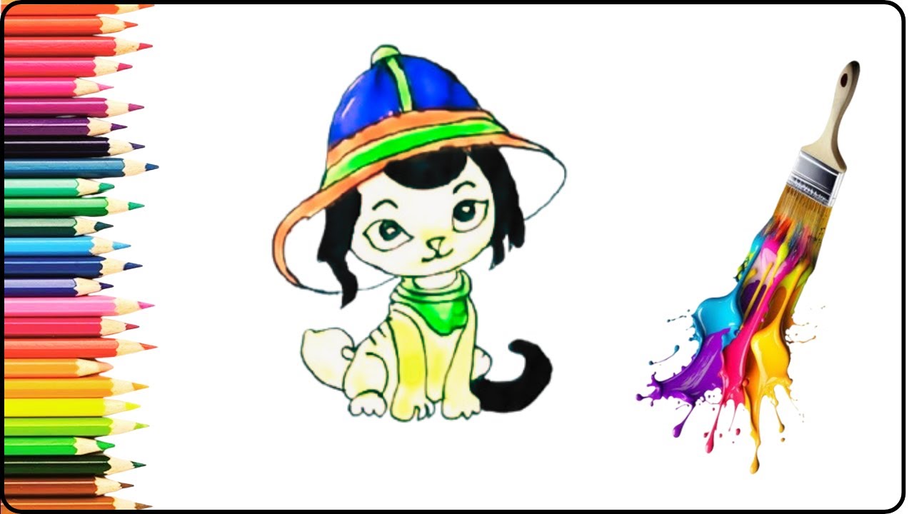 Cute Dog with cap drawing, painting for kids, Magic fingers art, drawing tutorial