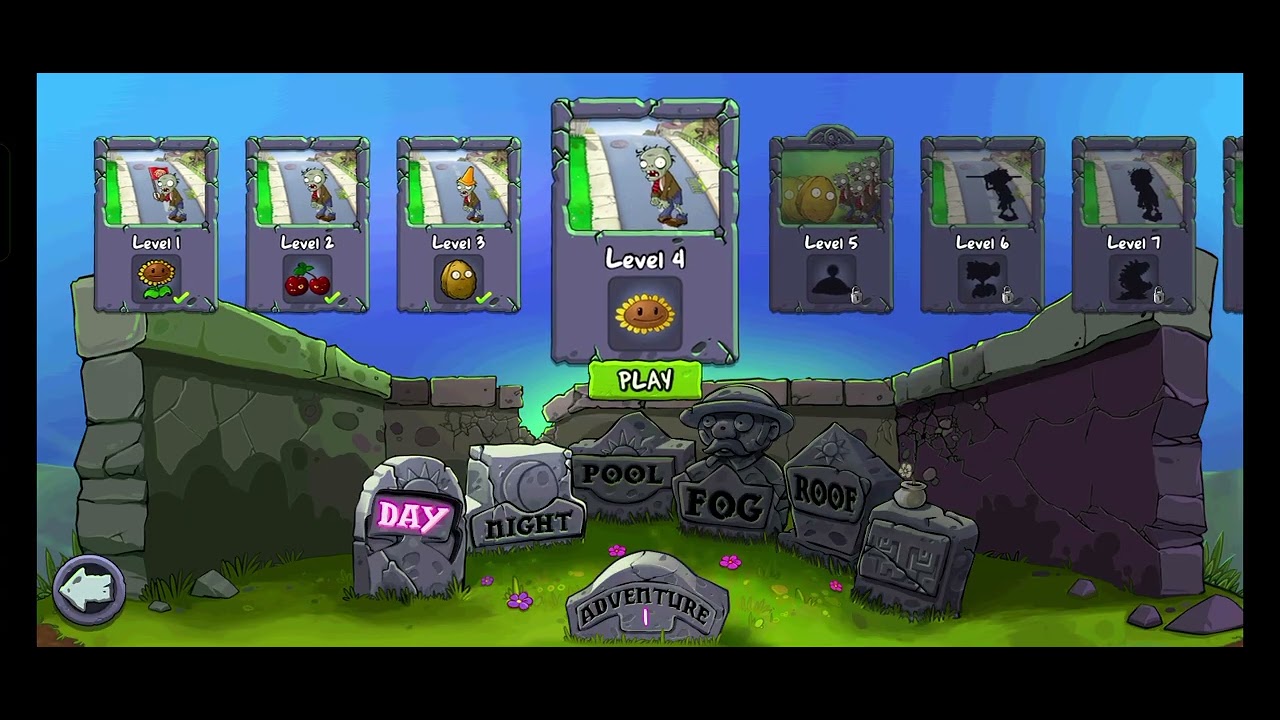 Plants Vs Zombies Change name and restart the game day  level 1-5