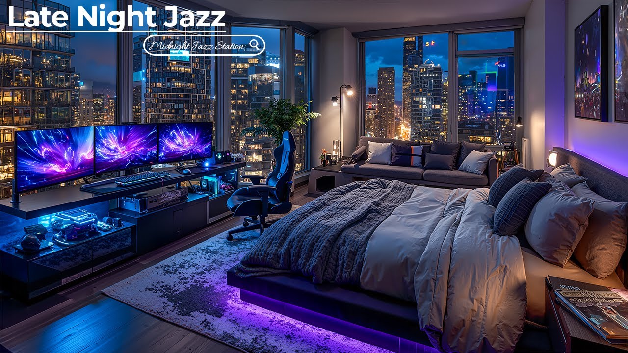 P&oacute;źnonocny jazz w luksusowym salonie Penthouse &ndash; ciepła atmosfera świec sprzyjająca relaksowi