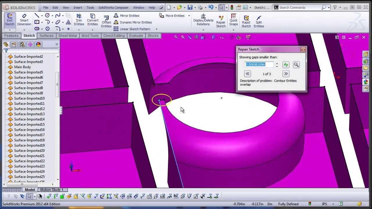 SolidWorks: Imported Model - Manual Repair (Part 2 of 3)
