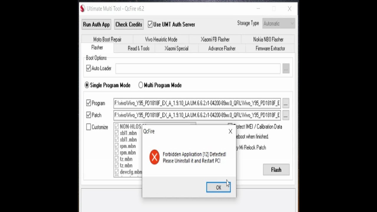 forbidden application 11 detected umt