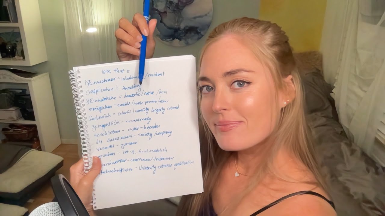 ASMR Deutsch 🩷 Amerikanerin lernt 17 neue B2 deutsche Wörter 🇩🇪 (Flüstern, Tippen, Schreiben) ✍️