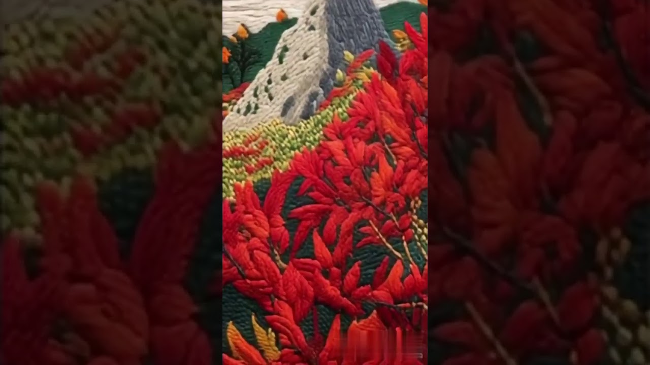 punch needle embroidery：Autumn Mountain