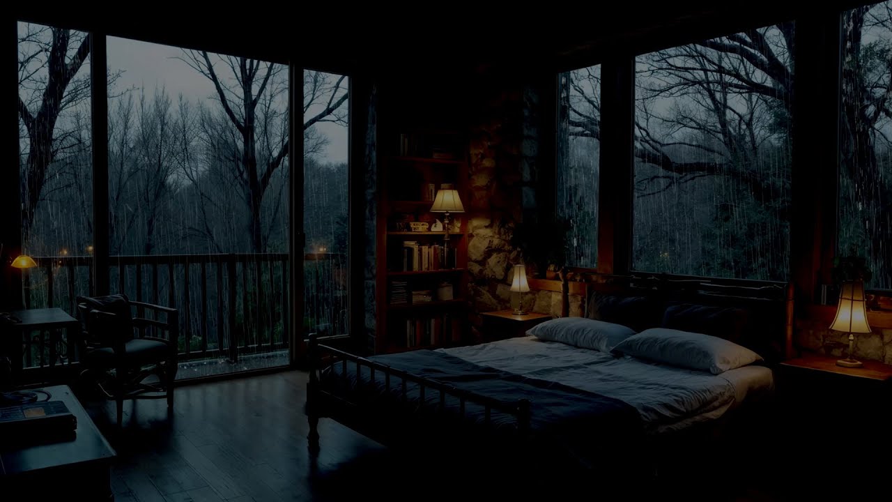 Rain Sounds in a Dark Bedroom (No Ads) Relaxing Ambience for Deep Sleep,Focus & Meditation