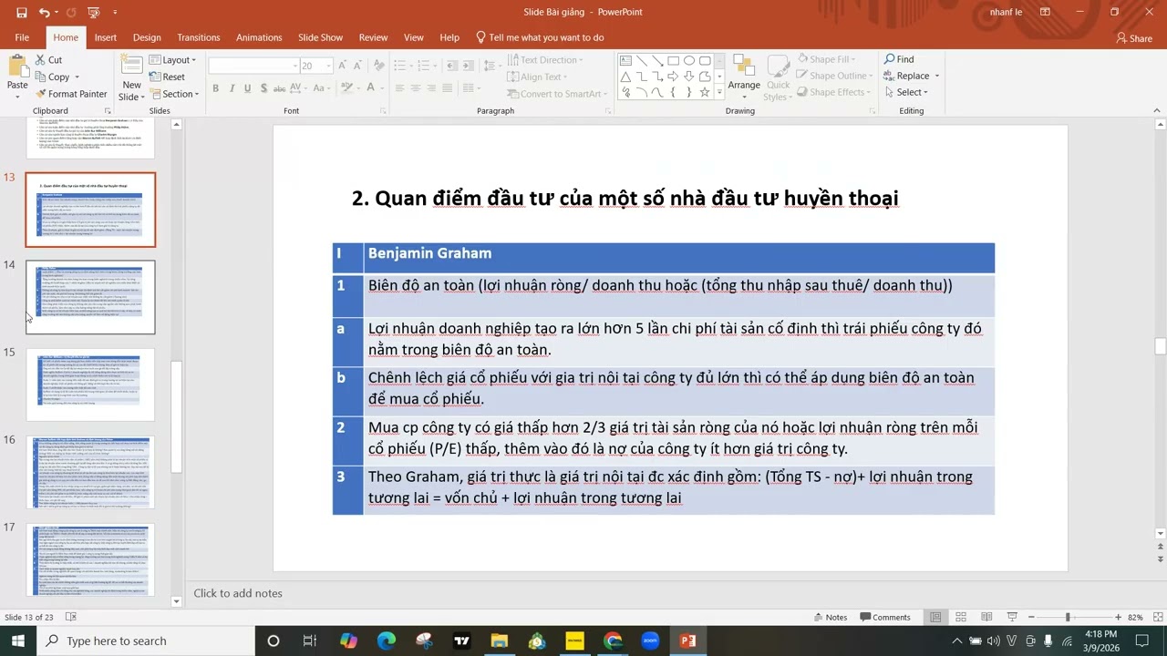 Buổi 7  Quan điểm đầu tư giá trị của Filip Fisher và John Bur Wiliams  Phân tích cơ bản cổ phiếu