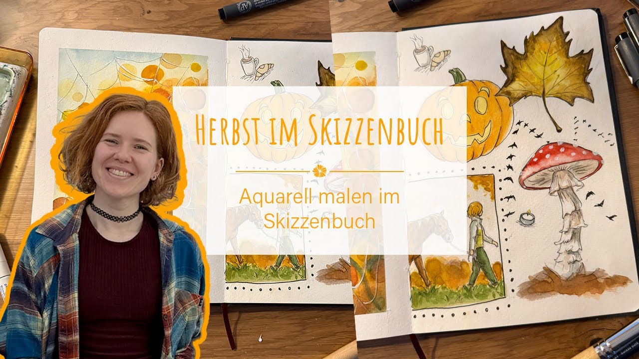 Paint with me 📔 🖌️🍂 Herbst im Skizzenbuch 🍁🍄