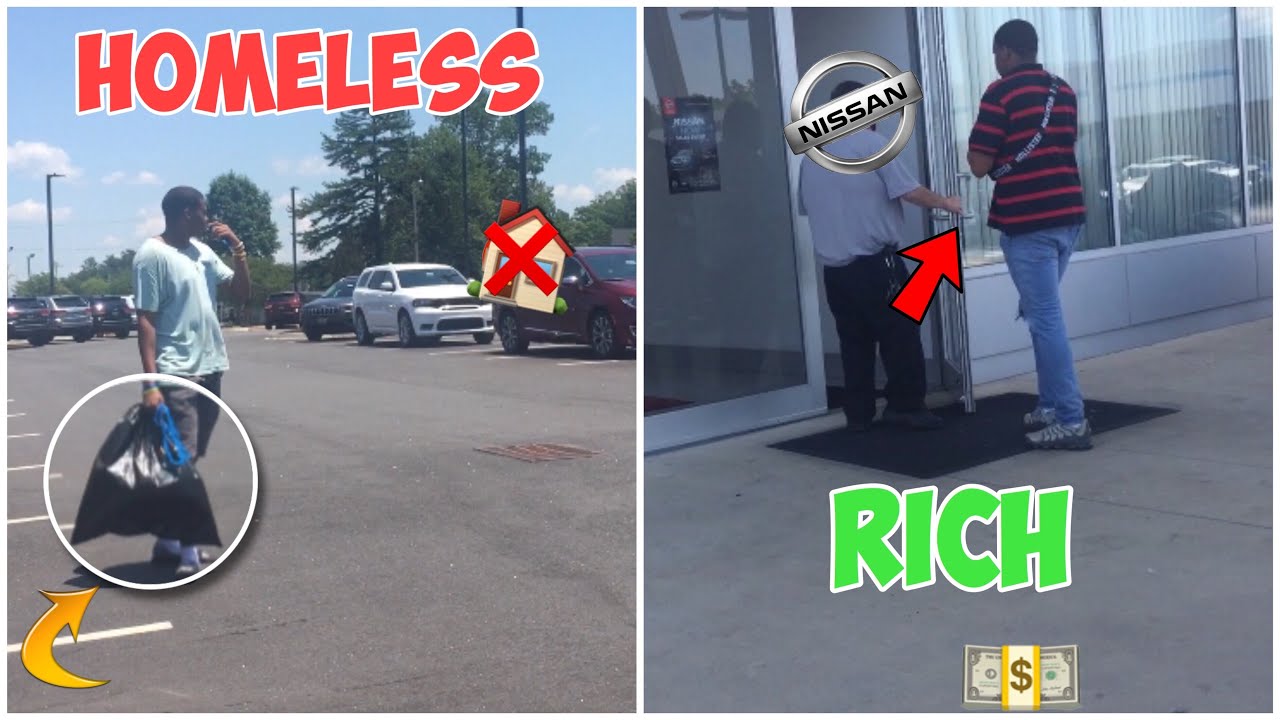 HOMELESS GUY vs. RICH GUY SHOPPING at Car Dealerships!! (Social Experiment)*