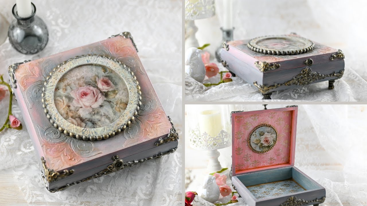 Romantic Shabby Chic Wooden Box  Decoupage & Moulding Details DIY