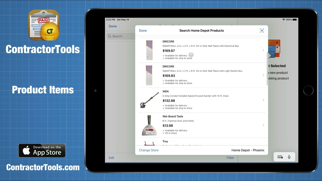 Product Estimate Items in ContractorTools
