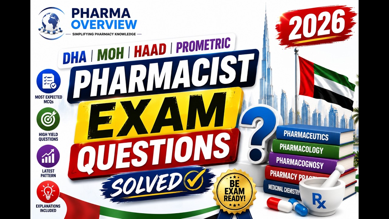 DHA/MOH/HAAD(DOH)/PROMETIC Pharmacist Exam Questions 2026 with Answer and Explanations. #pharma