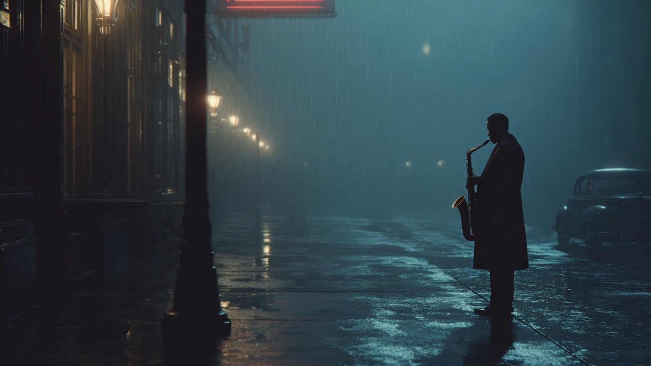 1950s Noir Jazz for Focus 🎷 Quiet Saxophone & Rain