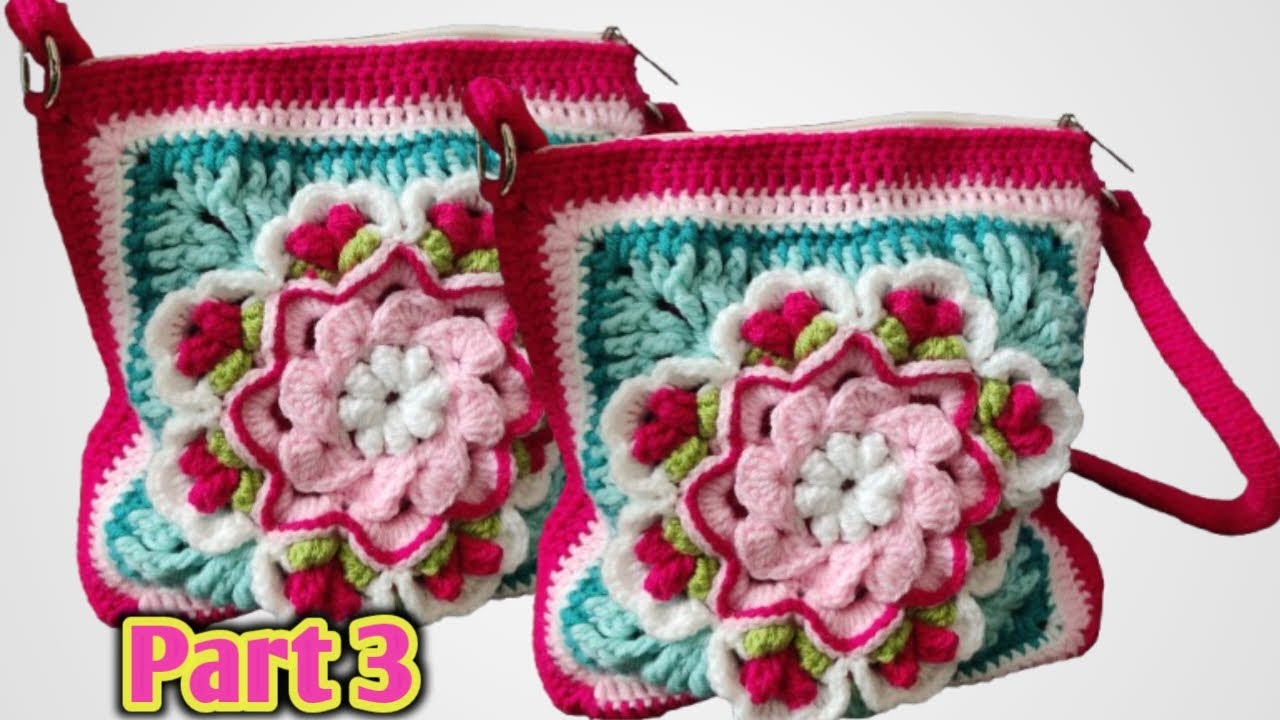 🧶✨ Crochet Multicolour Floral Handbag #crochet #crochetpatterns #diykeychain 