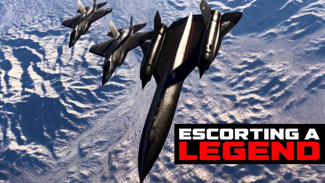 Escorting a legend: A pair of F-35C Navy fighters escort a SR-71 Blackbird across hostile territory.