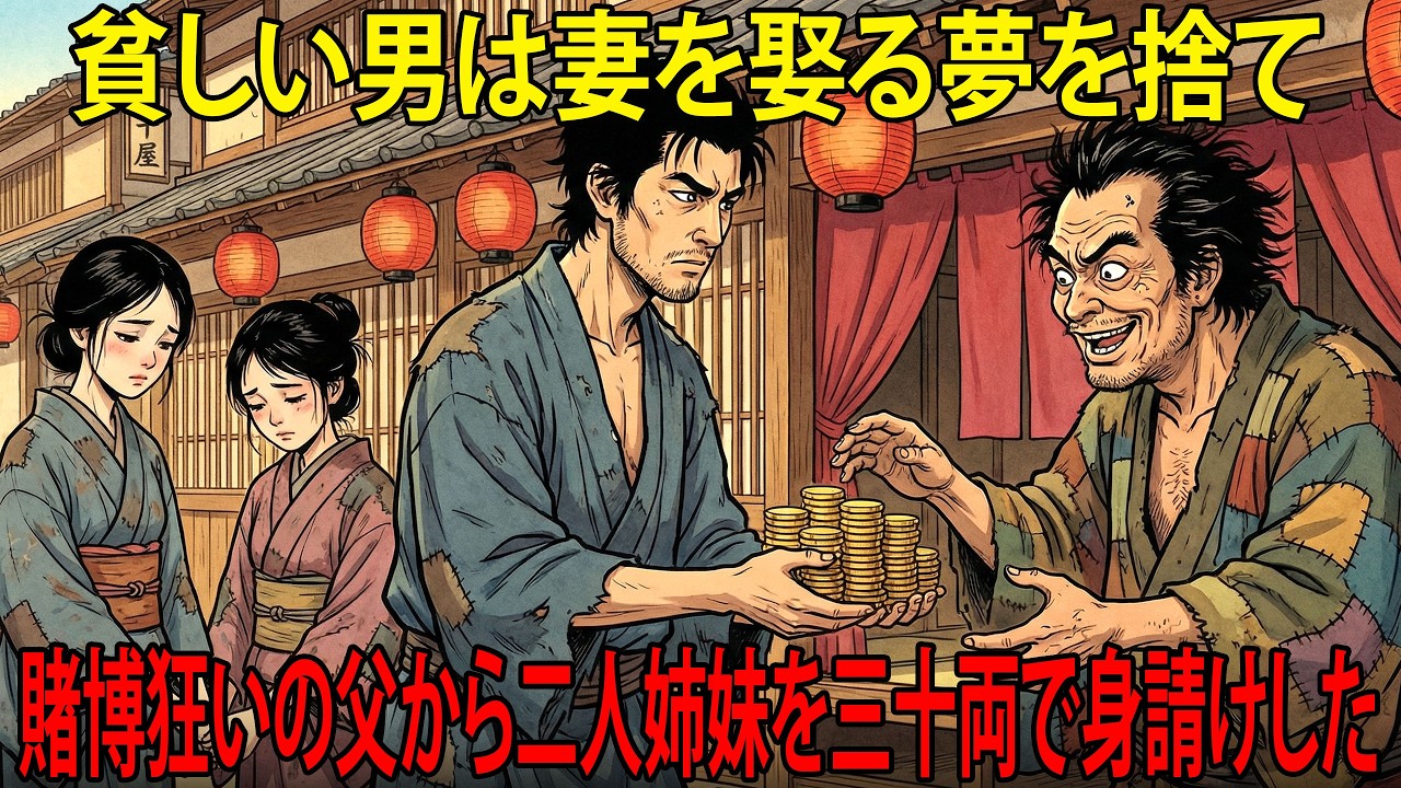 貧しい男は妻を娶る夢を捨て、賭博狂いの父から二人姉妹を三十両で身請けした | 民話 | 野談 | 時代劇 | 昔話 | 説話 | オーディオブック | 伝説
