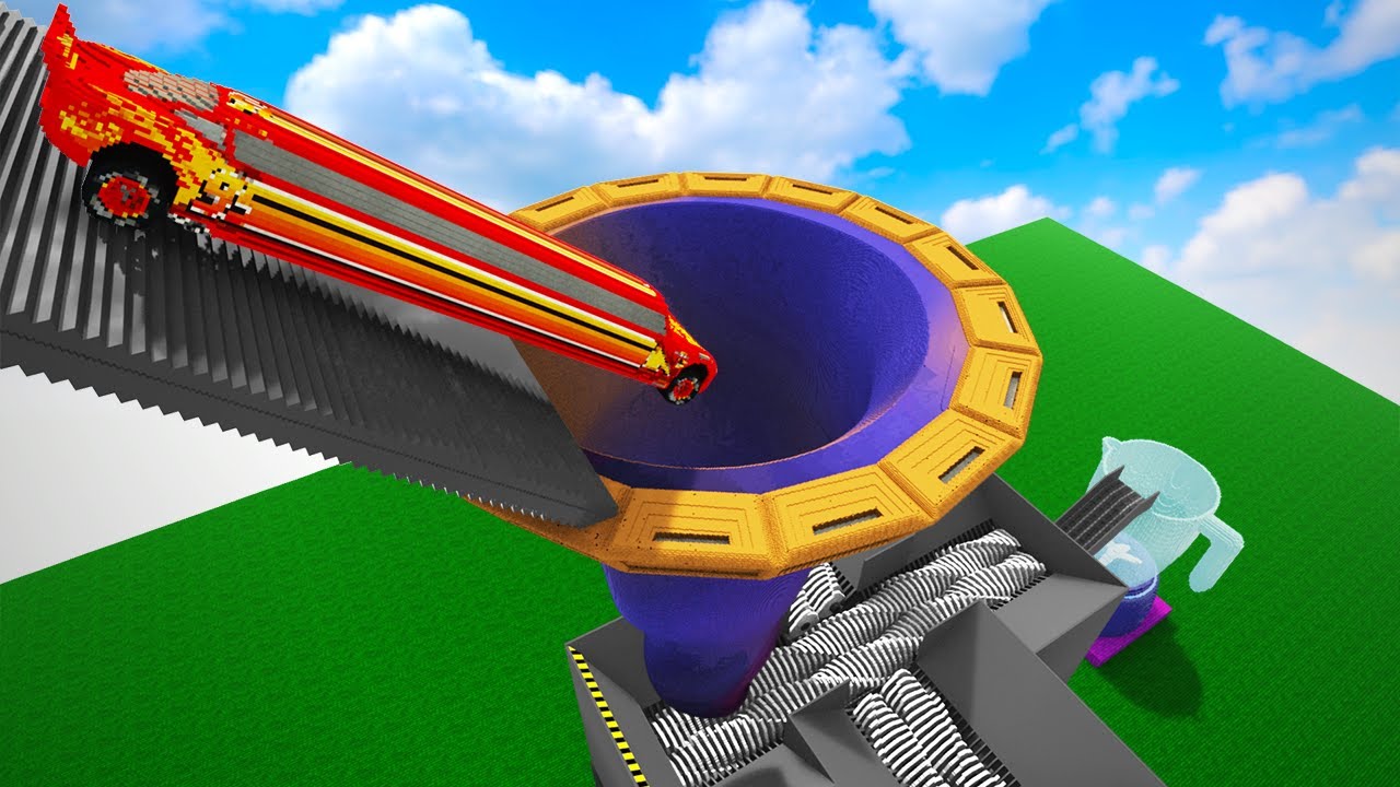 Cars Falling Down The Stairs Fall Through The Funnel Into The Shredder Factory | Teardown