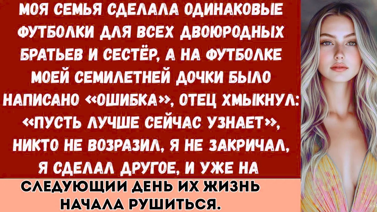 Моя семья сшила футболку для моего семилетнего ребёнка. На ней было написано: «ОШИБКА». Вскоре они..