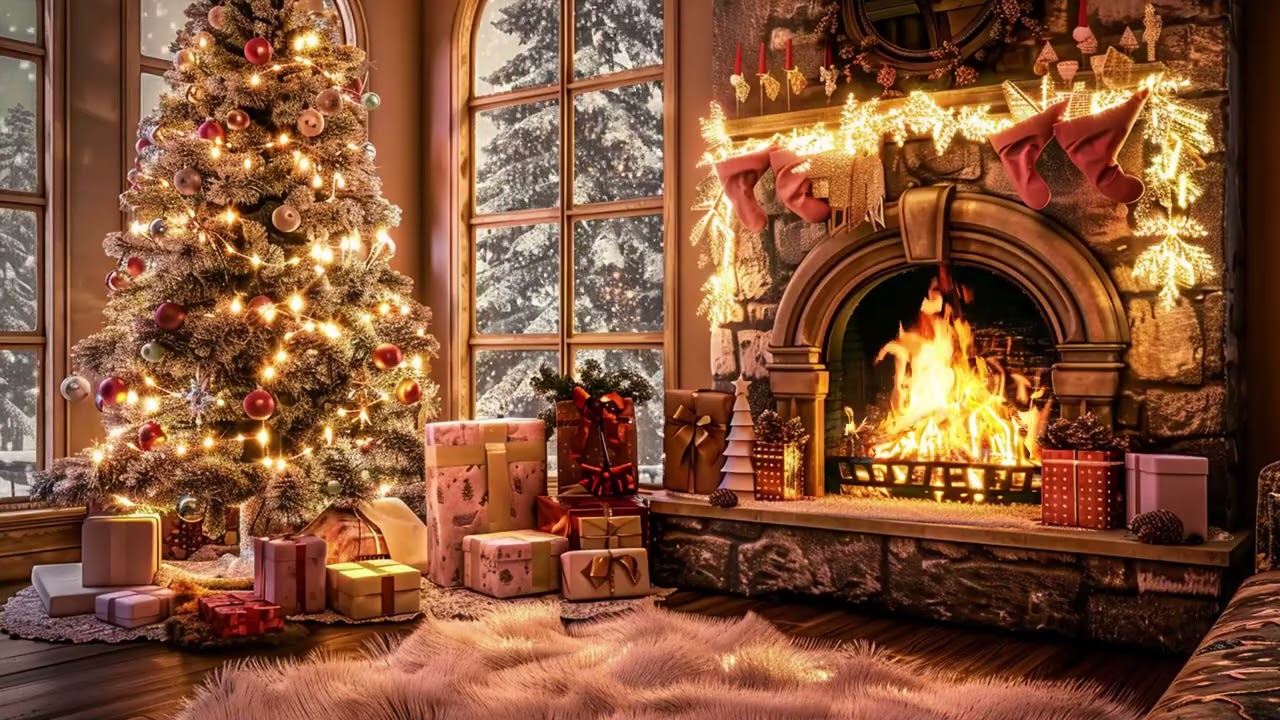 Pink Frost Cabin Ambience | Fireplace Crackles and Snowfall for Calm Sleep & Relaxation