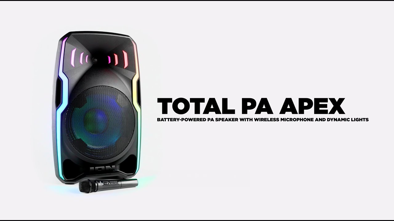 ION® Total PA™ Apex - Battery Powered PA Speaker With Wireless Microphone and Dynamic Lights