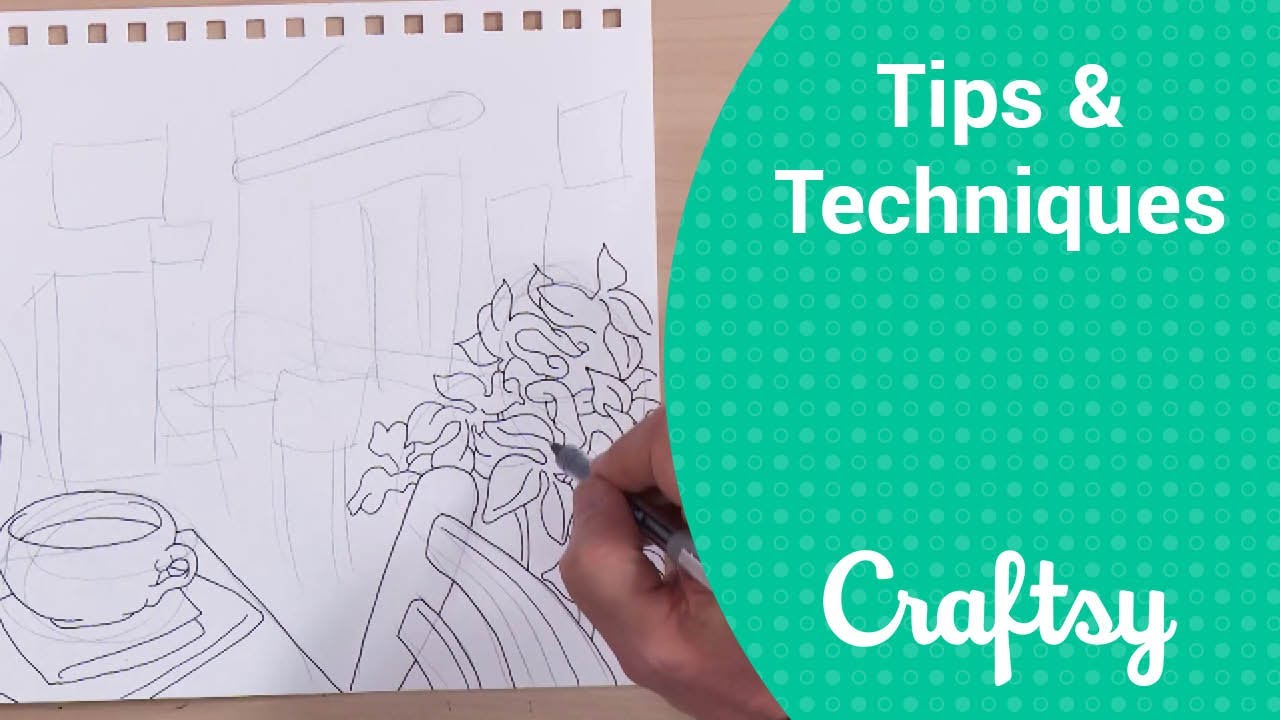 Sketching Interiors: How to Draw Plants in Ink Contour Drawings
