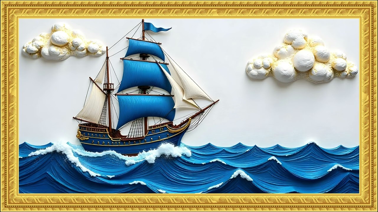 Majestic Blue Sailing Ship 4K &ndash; Artistic Ocean Relief & Luxury Nautical Frame TV Wallpaper