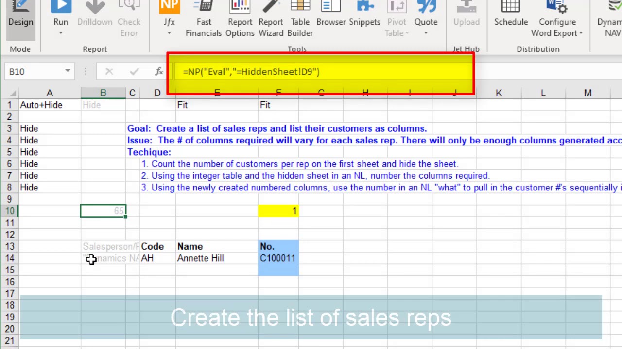 Create a variable # of columns with Jet Reports and NP(