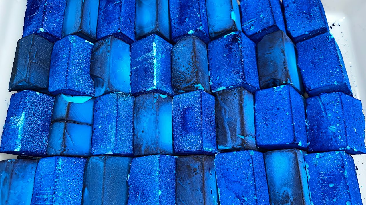 Blue DYED & REFORMED Gym Chalk Blocks Crush | ASMR
