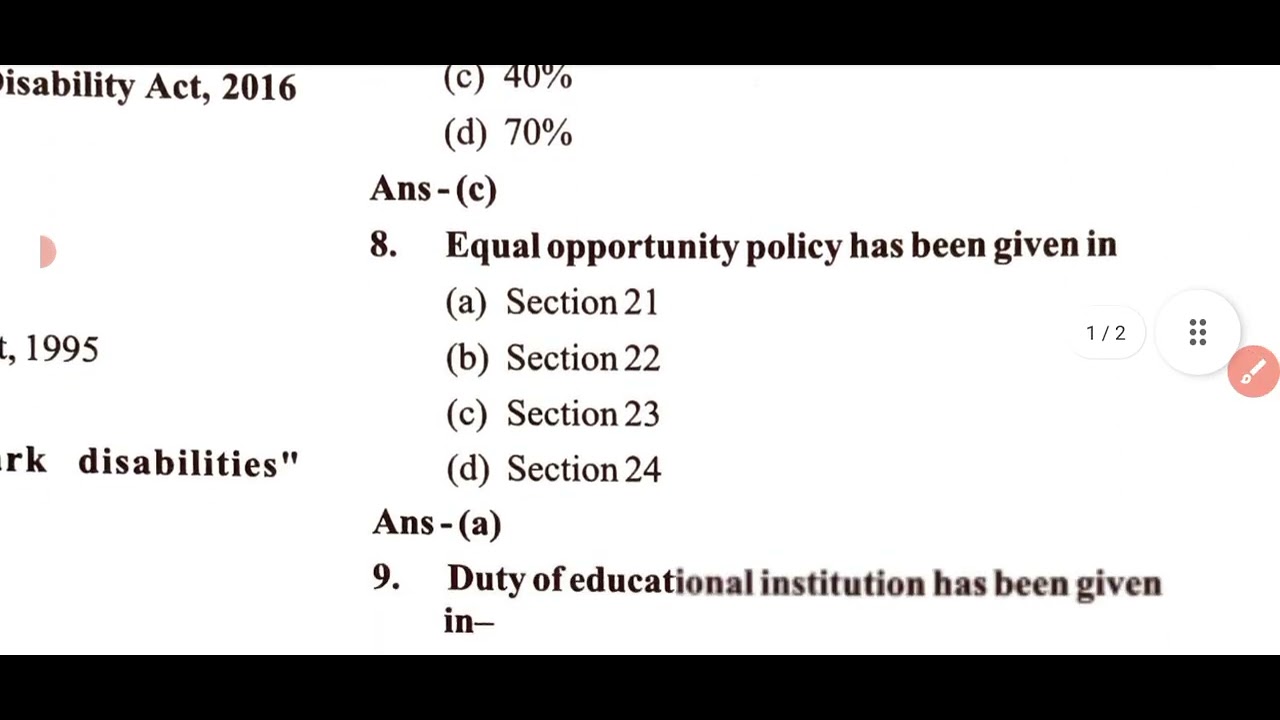 Top Mcq The Right Person with disability Act 2016