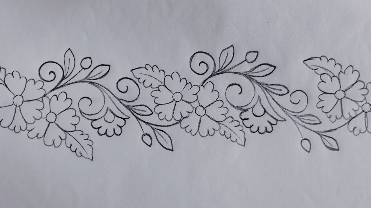How to Draw a Nakshikatha Border Design | Pencil Sketch Embroidery Pattern Design  @hennablissbyesha