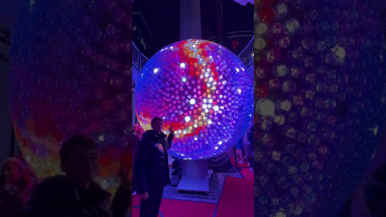 Times Square NYE ball on top of one Times Square building close up view