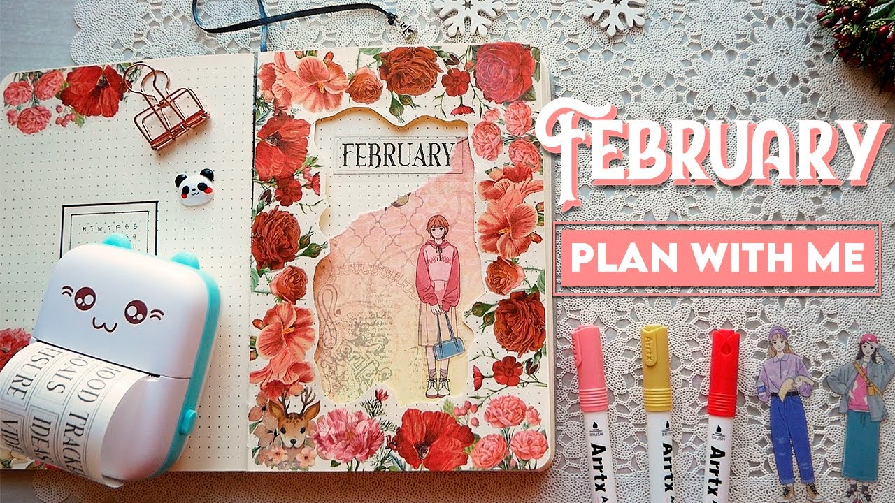 🌹PLAN WITH ME | February 2024 Bullet Journal Setup with Mini Printer ASMR